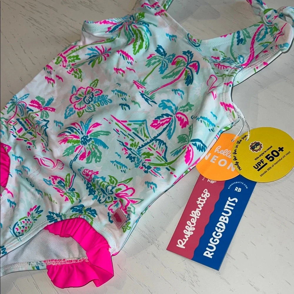 Rufflebutts Neon Tropical Girl One Piece Swimsuit 2T 3T 6